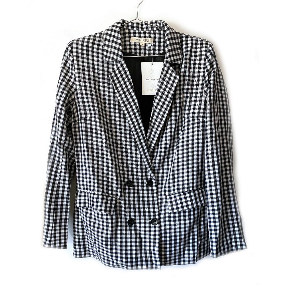 NWT Morrisday Ladies Gingham Check Long Sleeve Polyblend Blazer Jacket, b&w, M